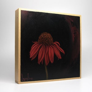 Twilight Echinacea Original Oil Painting on Wood 8x8 image 3