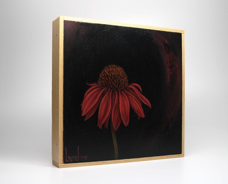 Twilight Echinacea Original Oil Painting on Wood 8x8 image 3