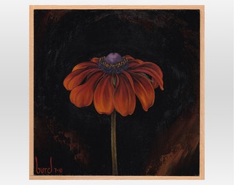 Rustic Colors Rudbeckia - Original Oil Painting on Wood 8x8