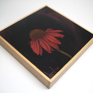 Twilight Echinacea Original Oil Painting on Wood 8x8 image 6