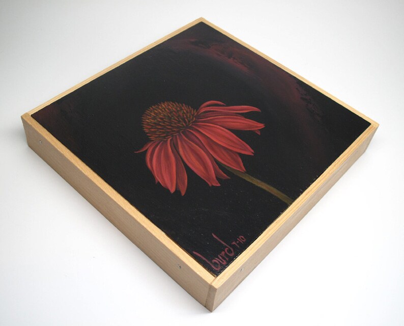 Twilight Echinacea Original Oil Painting on Wood 8x8 image 6