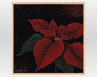 Orion Red Poinsettia - Original Oil Painting on Wood 8x8