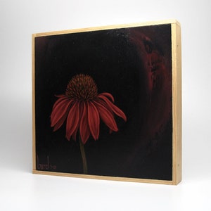 Twilight Echinacea Original Oil Painting on Wood 8x8 image 4