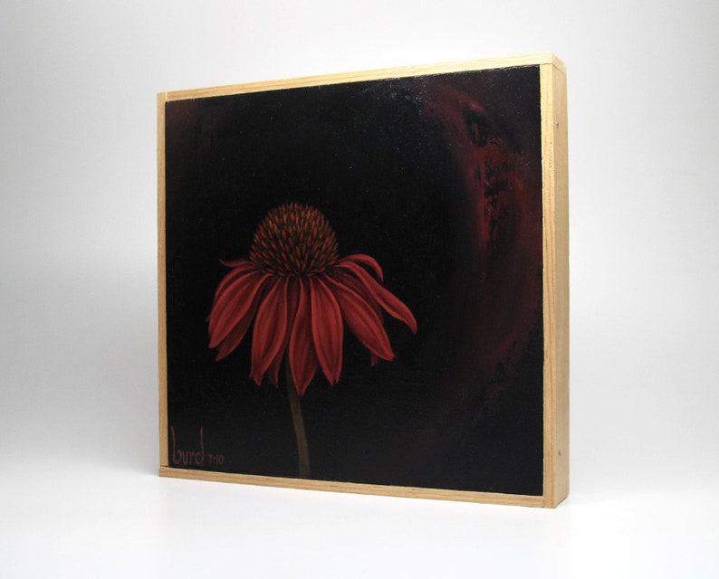 Twilight Echinacea Original Oil Painting on Wood 8x8 image 4