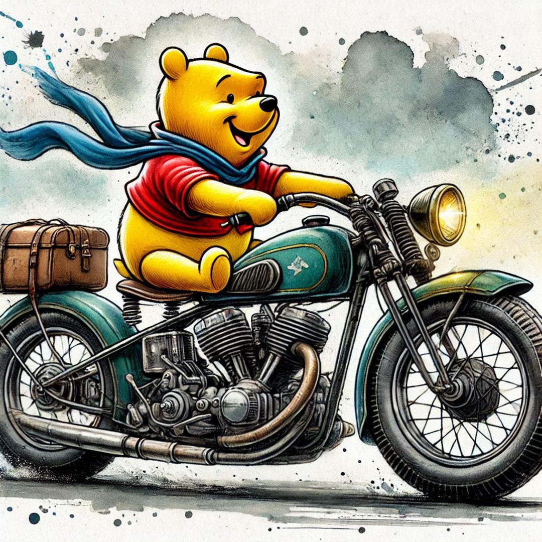 Motorcycle Riders Pooh Winnie the Pooh is A Biker Cute Motorcycle Poster Cute Poster Museum ...