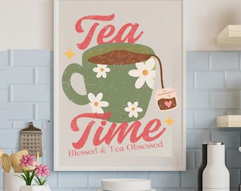 Tea Time Wall Art Print, Tea Lovers Kitchen Decor