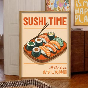 Sushi Time Digital Art Download Boho Sushi Artwork for Kitchen & Dining Room Printable Food Art Japanese Style Prints Sushi Art Japanese Art