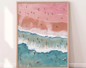 Stampa di una spiaggia per surfisti: opera d'arte costiera con soggetto oceanico, con o senza cornice.