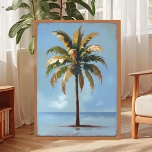 Palm Tree Wall Art Print Boho Beach Floral Decor Nature Artwork for Living Room Bohemian Home Wall Art Tropical Coastal Print Beach Art