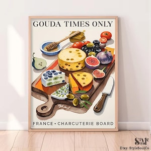 Charcuterie Board Cheese Wall Art Print Kitchen Poster Painting Framed or Unframed Rustic Food Decor Guoda Times Only Cheese Art Funny Art