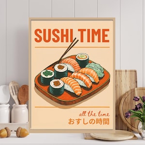 Sushi Time Art Print, boho keuken- en eetkamer fooddecor