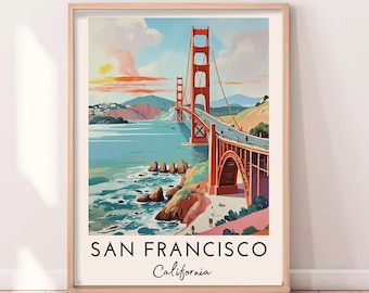 San Francisco Golden Gate Bridge Kunstdruck, Kalifornien Reiseplakat