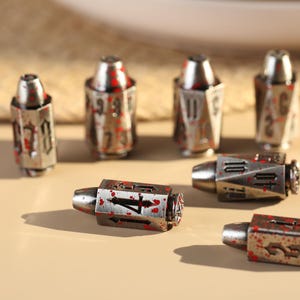 Metal Magician Bullet Dnd Dice | Resin Revolver RPG Dice Set |Bullets Resin Polyhedral Dice Set  | Spinning Barrel Stand