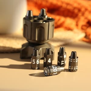 Revolver Bullet Dice Set – Unique 7-Piece Weighted Metal Dice in Revolver Cylinder Case, Perfect DND Gift