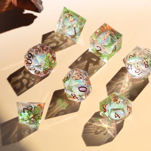 Forest - Inspired Resin Polyhedral Dice Set with Real Leaves, DnD dice, Dungeons and Dragons, RPG Dice, MTG Dice,DnD Gifts