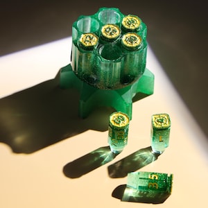 Magician Bullet Dnd Dice | Resin Revolver RPG Dice Set |Bullets Resin Polyhedral Dice Set  | Spinning Barrel Stand