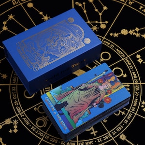 Goudfolie tarot, Blue Moon tarotdeck - mystieke astrologiekaarten met sterrenbeelden, tarotdeck in doos, prachtig cadeau