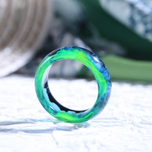 Northern Lights ring Resin ring,Nature Inspired, Forest Ring, Moss Resin Ring, Pressed Flowers Ring.