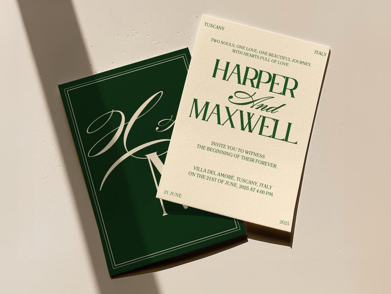 Forest Green Wedding Invitation Suite: Elegant Old Money Style (Canva Template Digital Download) afbeelding 3