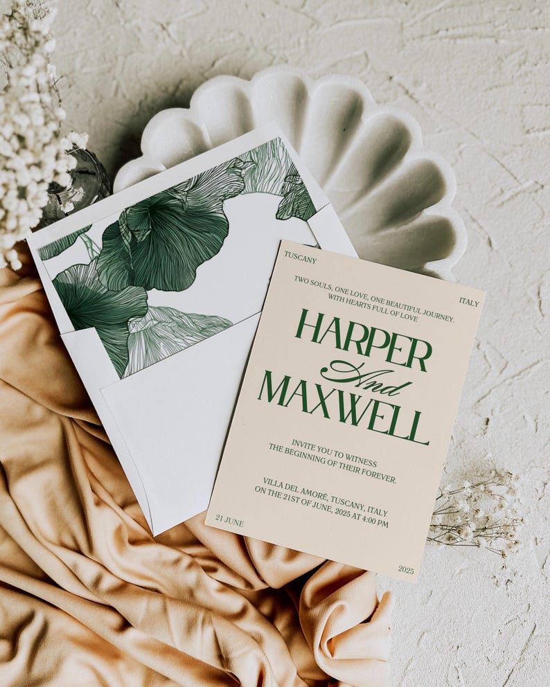 Forest Green Wedding Invitation Suite: Elegant Old Money Style (Canva Template Digital Download) afbeelding 4