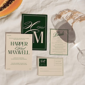 Forest Green Wedding Invitation Suite: Elegant Old Money Style (Canva Template Digital Download) afbeelding 6