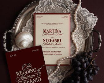 Luxury Deep Red Wedding Invitation Set, Moody Floral, Save The Date (Digital Download)