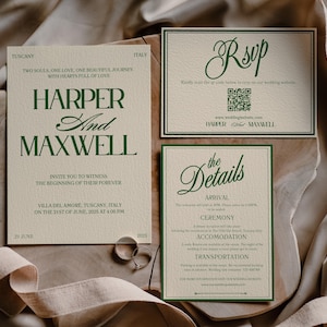 Forest Green Wedding Invitation Suite: Elegant Old Money Style (Canva Template Digital Download) afbeelding 1