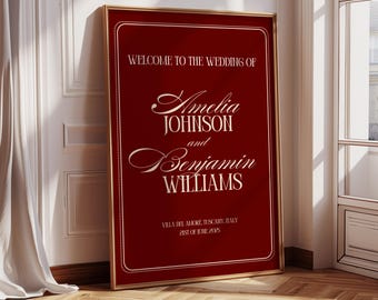 Red & Cream Wedding Welcome Sign: Elegant Reception Decor (Digital Download)