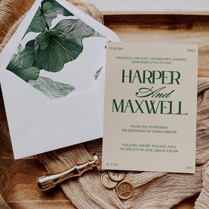 Forest Green Wedding Invitation Suite: Elegant Old Money Style (Canva Template Digital Download) afbeelding 9