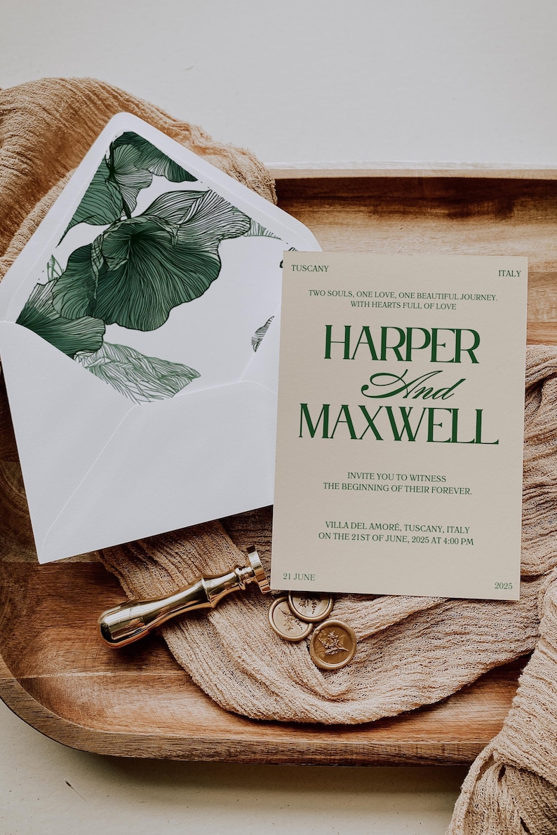 Forest Green Wedding Invitation Suite: Elegant Old Money Style (Canva Template Digital Download) afbeelding 9