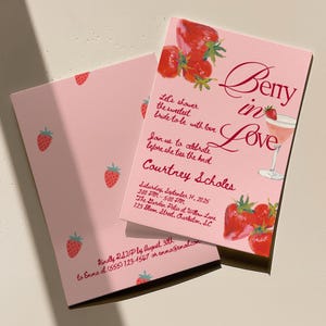 Bridal shower invite, Strawberry themed wedding shower, Berry in Love, editable bridal brunch invitation, fun bridal shower decor