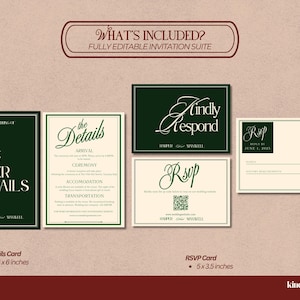 Forest Green Wedding Invitation Suite: Elegant Old Money Style (Canva Template Digital Download) afbeelding 11