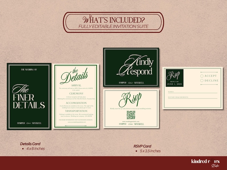 Forest Green Wedding Invitation Suite: Elegant Old Money Style (Canva Template Digital Download) afbeelding 11