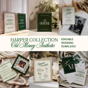 Forest Green Wedding Stationery Bundle, Elegant Canva Template (Digital Download)