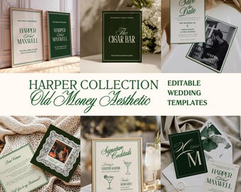 Forest Green Wedding Stationery Bundle, Elegant Canva Template (Digital Download)