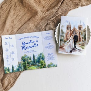 Whimsical Hand-drawn Gatefold Wedding Invitation with Photos | Gatefold Wedding Invitation Canva | Trifold Illustrated