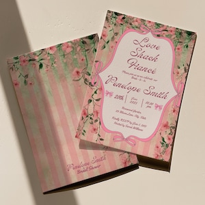 Coquette Aesthetic Pink Bow, Love Shack Fiancé Bridal Shower Invitation Template, Shabby Chic, Canva Editable Invite, Garden Bridal Shower