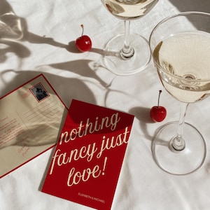 Invitación crema roja y blanca, anuncio de boda fugaz, plantilla de boda fugaz, anuncio de tarjeta de boda fugaz, nada sofisticado, solo amor