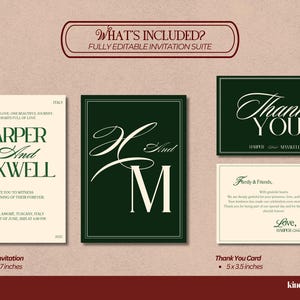 Forest Green Wedding Invitation Suite: Elegant Old Money Style (Canva Template Digital Download) afbeelding 10