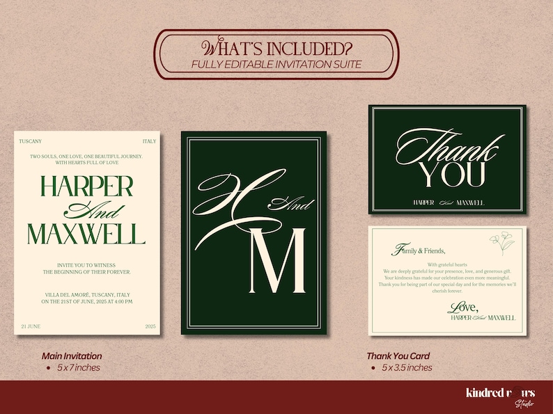Forest Green Wedding Invitation Suite: Elegant Old Money Style (Canva Template Digital Download) afbeelding 10