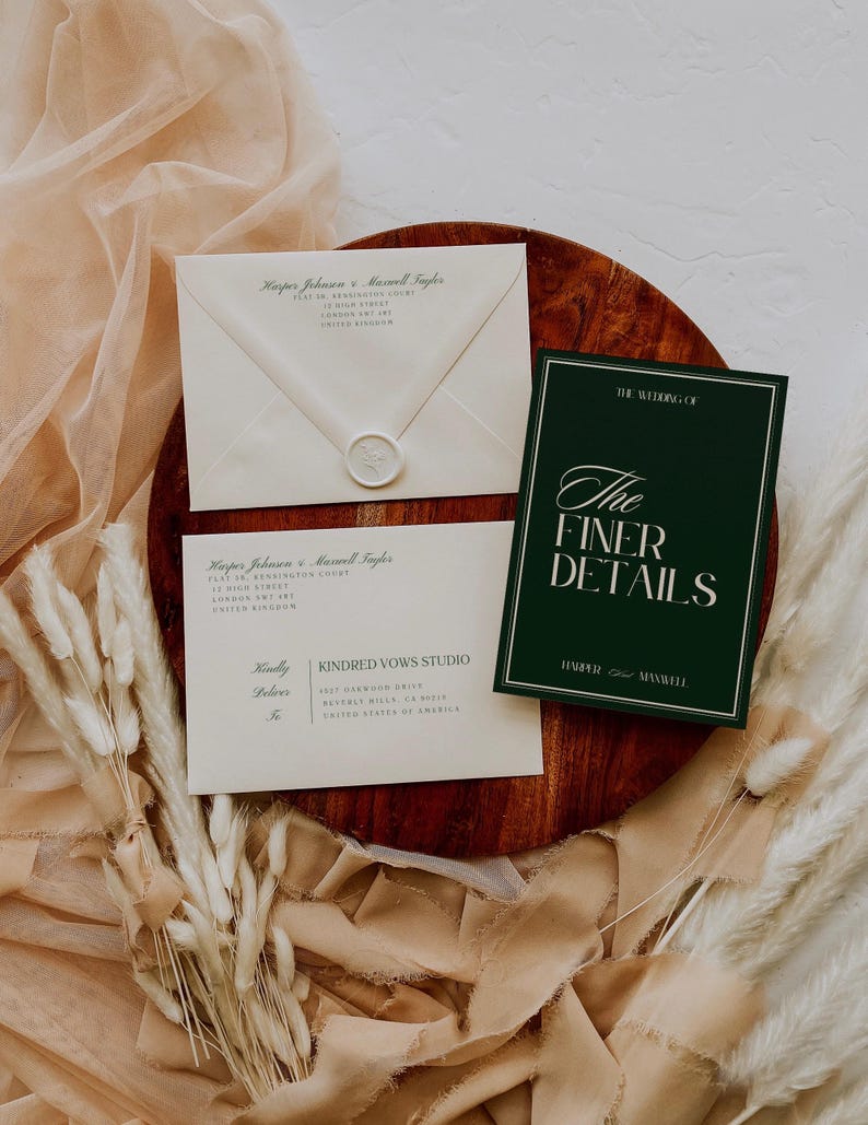 Forest Green Wedding Invitation Suite: Elegant Old Money Style (Canva Template Digital Download) afbeelding 5