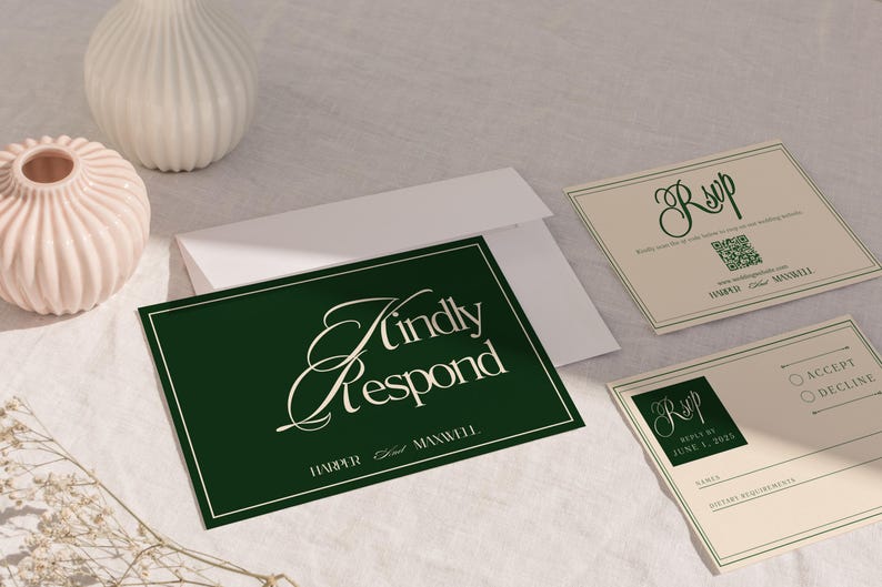 Forest Green Wedding Invitation Suite: Elegant Old Money Style (Canva Template Digital Download) afbeelding 8