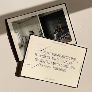 Réservez la date classique, faire-part de mariage minimaliste élégant, luxe noir et blanc, réservez la date recto-verso avec photo
