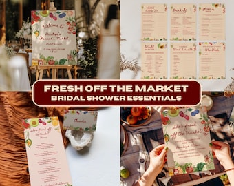 Fresh Off The Market Bridal Shower Bundle: Games, Decor, and Invitation (Canva)