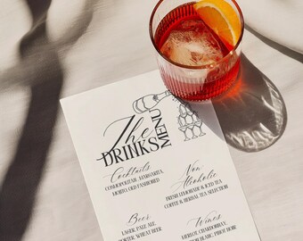 Elegant Drinks Menu Sign: Minimalist Wedding Bar, Editable Template (Canva)