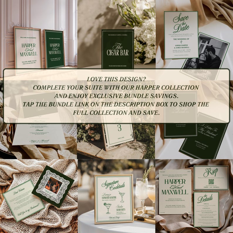 Forest Green Wedding Invitation Suite: Elegant Old Money Style (Canva Template Digital Download) afbeelding 15