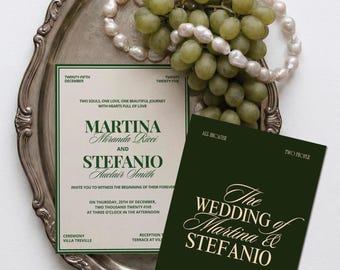 Luxury Green Wedding Invitation Suite, Floral Envelope Liner (Digital Template)