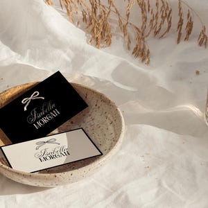 Black and Cream Name Place Cards with Bow, Elegant Table Decor for Weddings, Parties & Events, Customizable Seating Tags