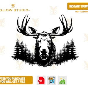 Deer in the Forest SVG for Cricut, Silhouette projects, Male Deer DXF for CNC Laser and Plasma Cutting, Sublimation design, Vinyl cut files