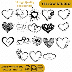 Paquete de corazones Svg, contorno de corazón Svg, archivos de corte de corazón, clipart de corazón, corazones Svg, amor Svg, corazón sólido Svg, Png, Dxf, Eps,